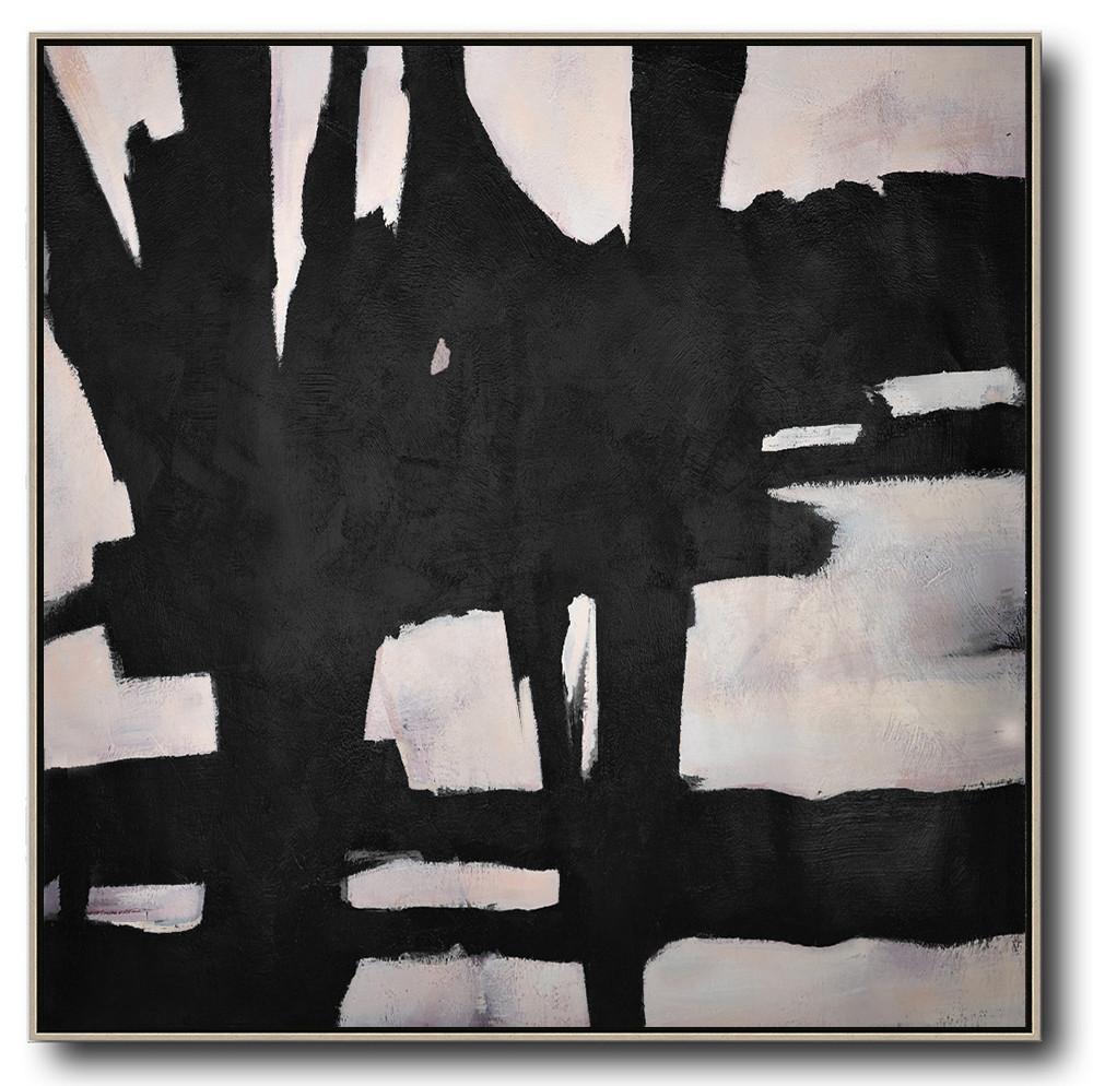 Large Abstract Art,Hand-Painted Oversized Minimal Black And White Painting,Large Canvas Art